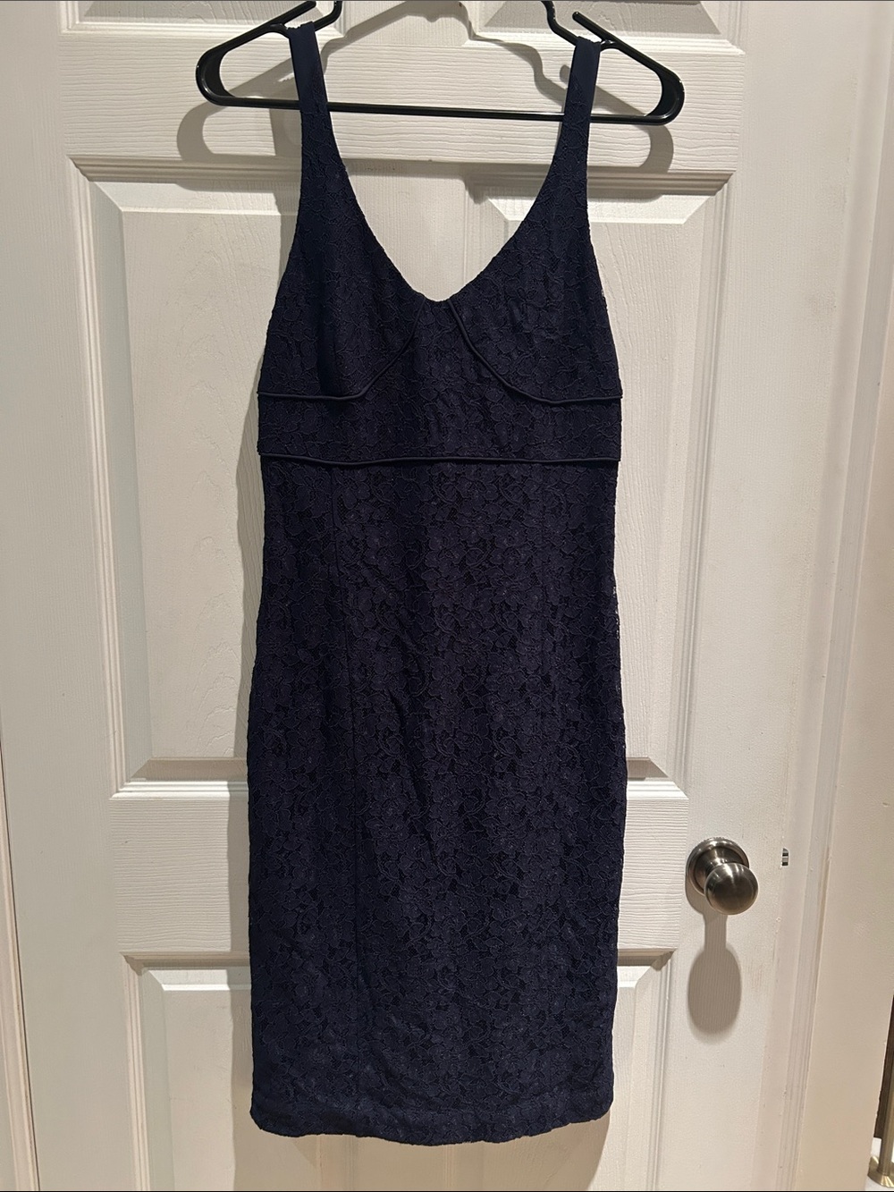 Babaton Navy Lace Midi Sheath Dress/stretch lace